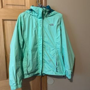 Large teal north face rain jacket